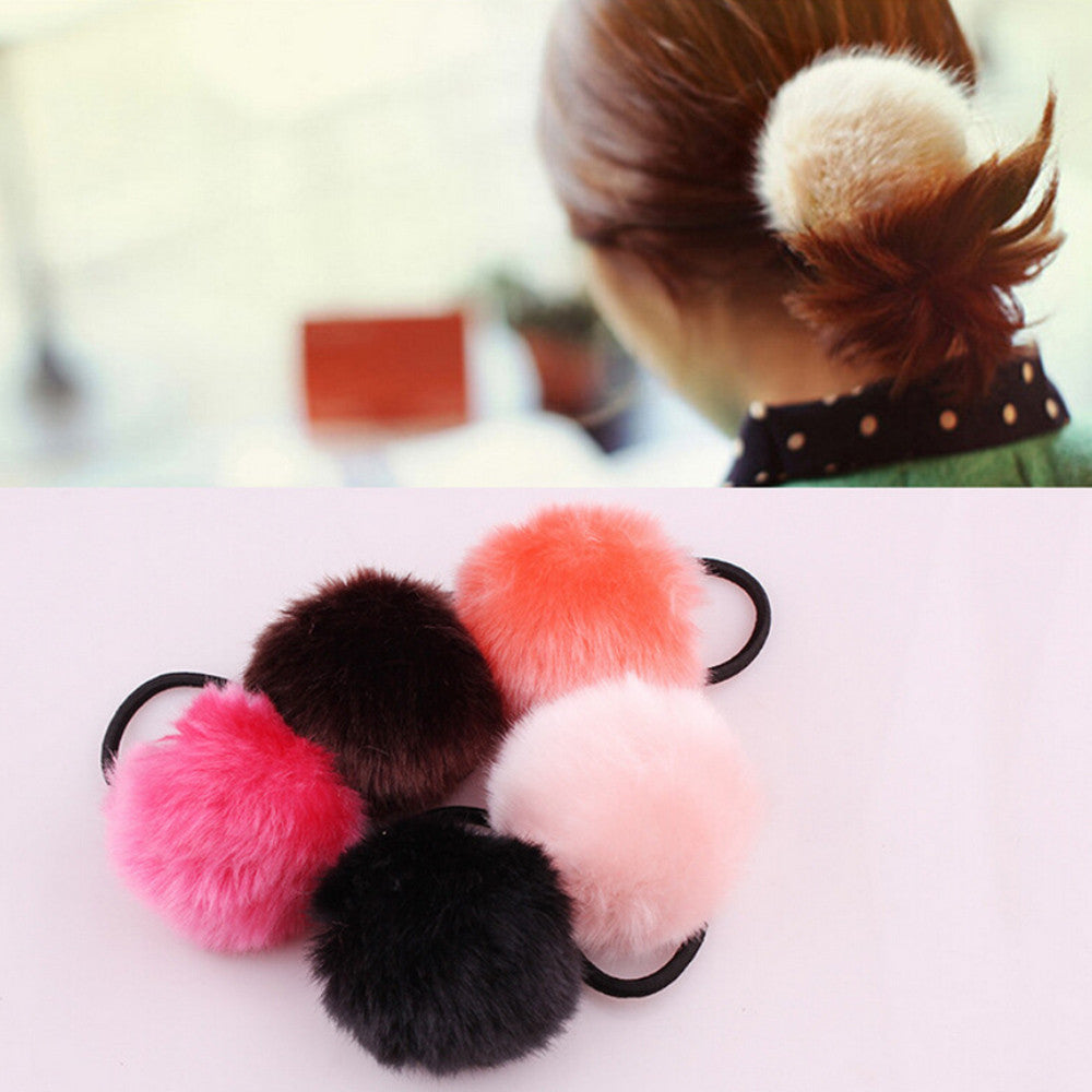 1PX Rabbit Fur Hair Band Elastic Hair Bobble Pony Tail Holder