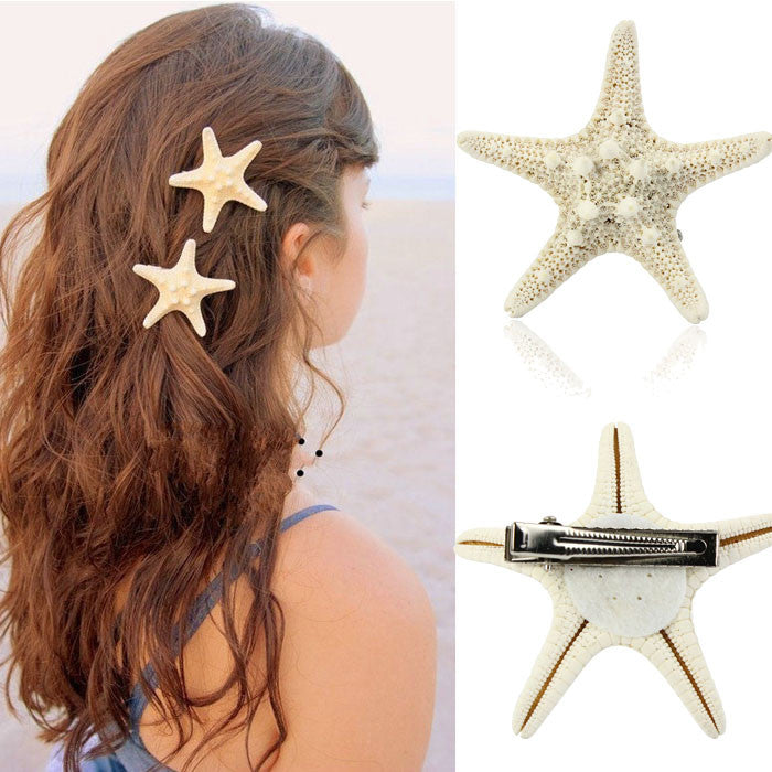 Europe Women Lady Girls Pretty Natural Starfish Star Beige Hair Clip