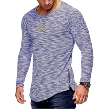 Men Casual Autumn Long Sleeve Slim O Neck Zipper Color Yarn Tops Blouse Shirts