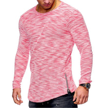 Men Casual Autumn Long Sleeve Slim O Neck Zipper Color Yarn Tops Blouse Shirts